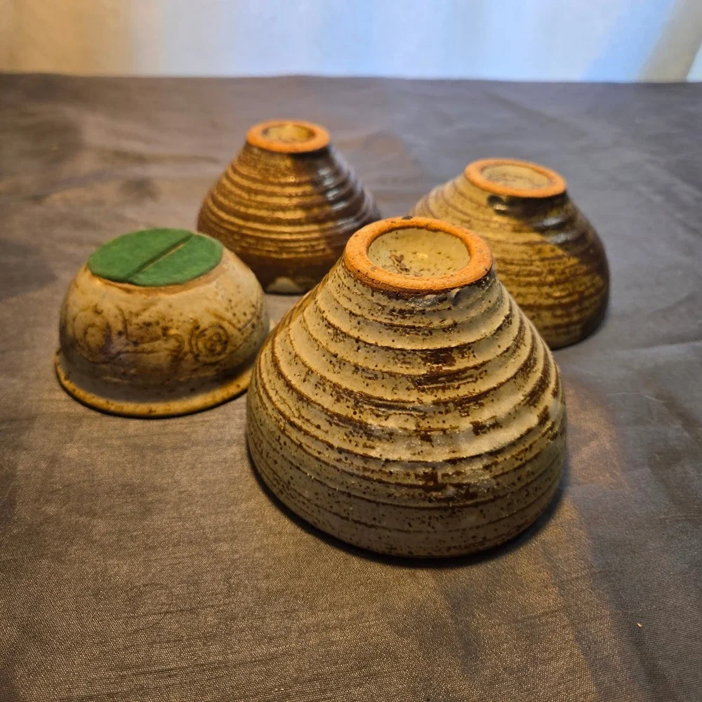Set of 4 Different Ceramic Tea Matcha‎ Cups Sake Small Bowls Rustic Glaze
